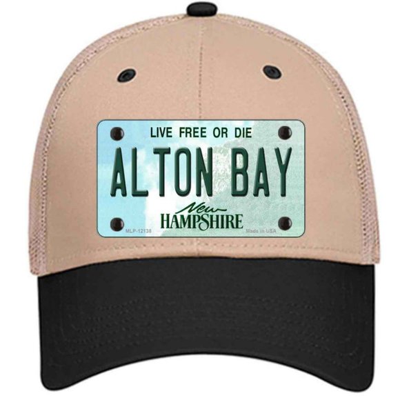 Alton Bay New Hampshire Metal on Trucker Mesh Snapback Hat - Khaki - Picture 1 of 2